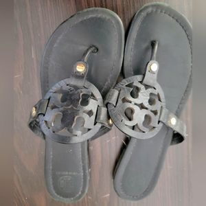 Tory Burch Miller Black Leather Flip Flops Women Sandals Size 8
